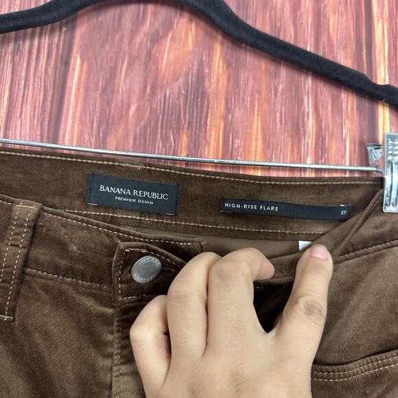 Banana Republic Woman's High Rise Flare Velvet Pants in Coconut Brown Size 27 - Picture 4 of 6